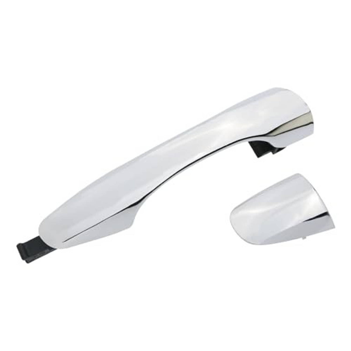 Exterior door handle with silver lever and matching silver end cap cover
