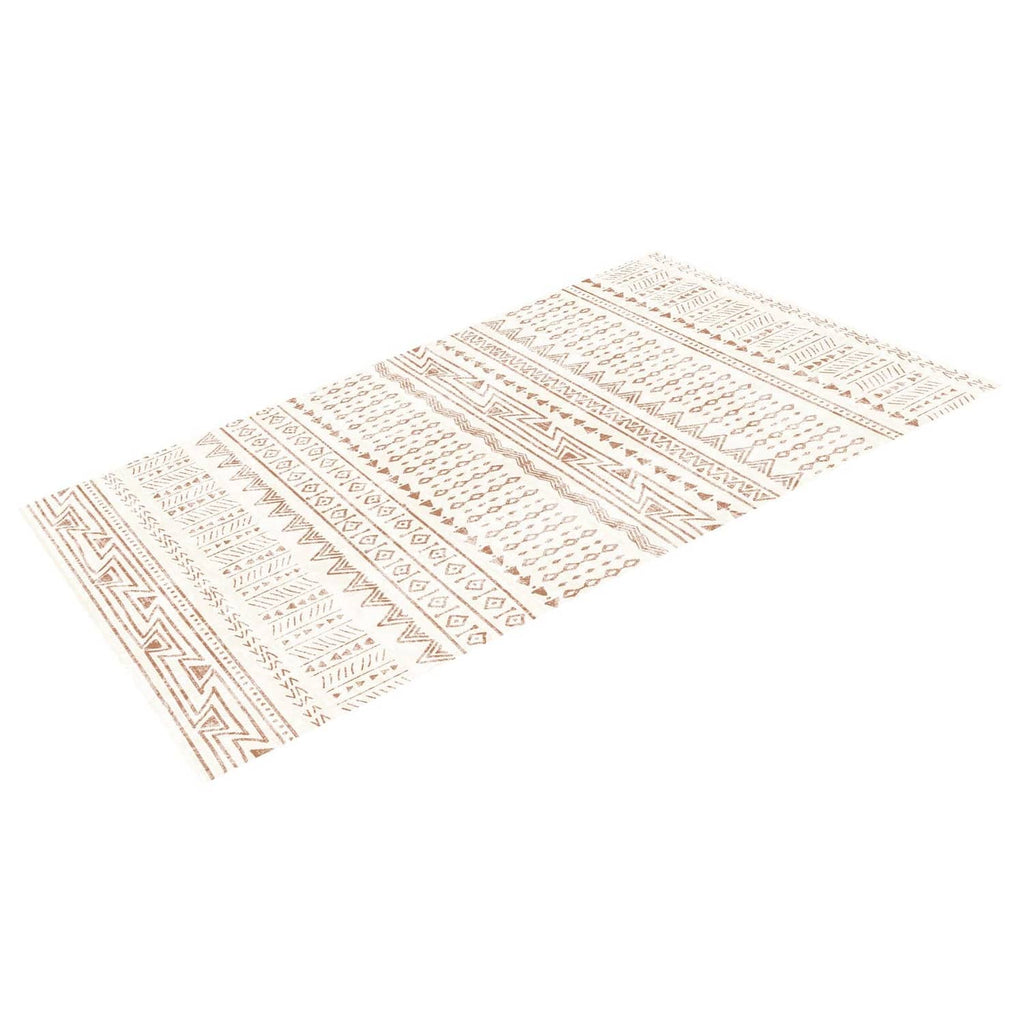 Flat beige geometric area rug with brown bordered stripe pattern