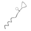 Chrome metal dog tie-out stake with spiral coil, eye ring, and U-shaped top