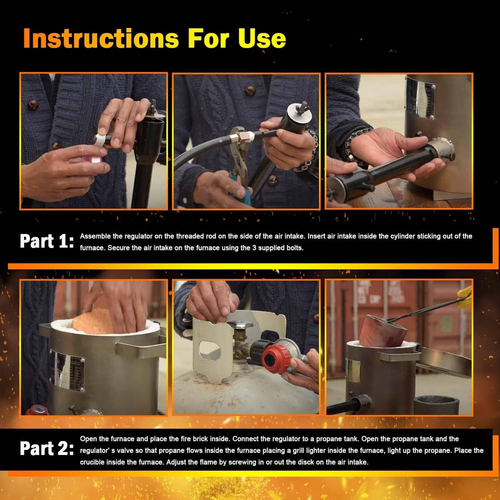 Propane furnace kit assembly steps shown with regulator and burner connections