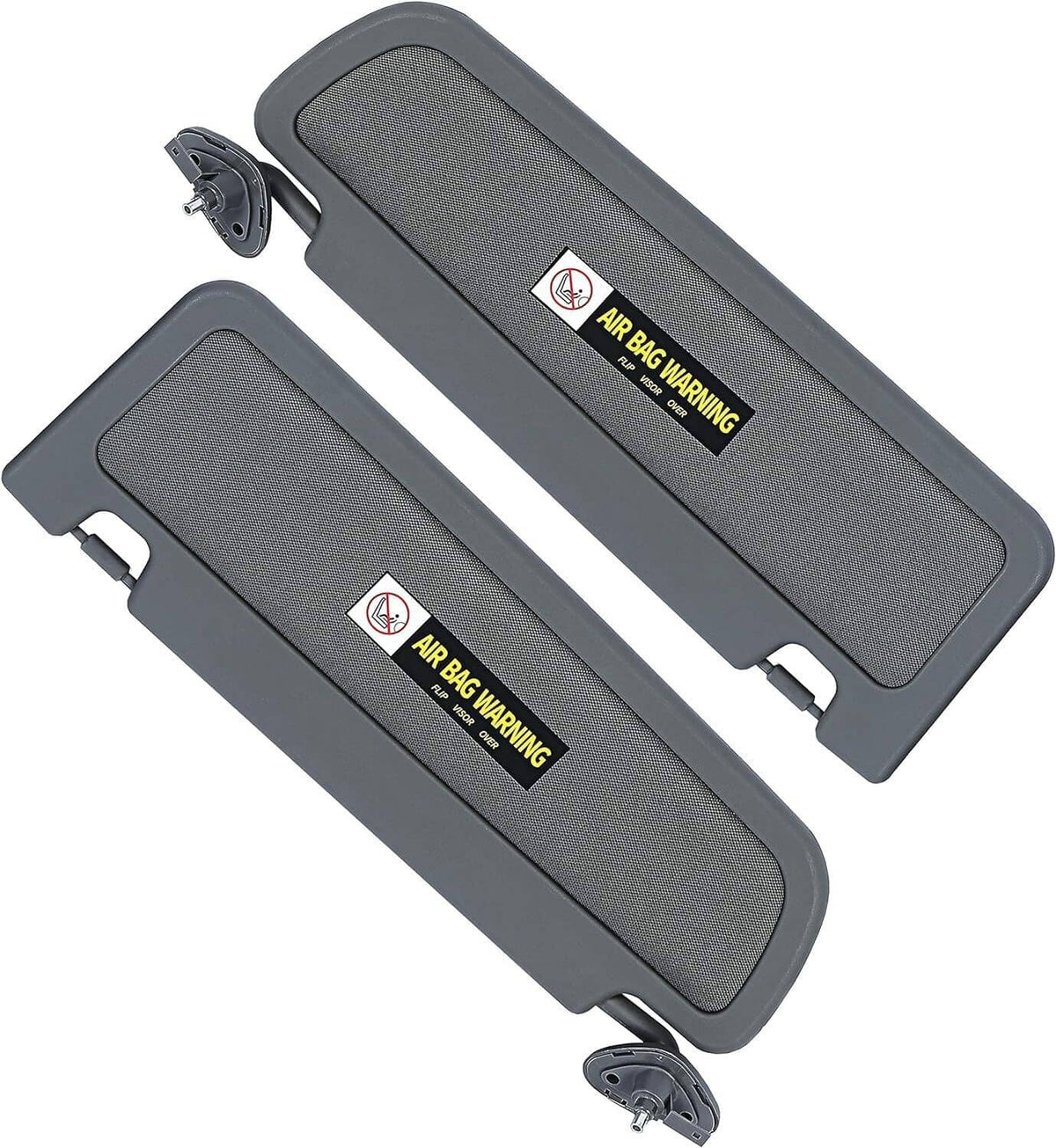Set of dark gray sun visors with AIR BAG WARNING decals and mounting clips