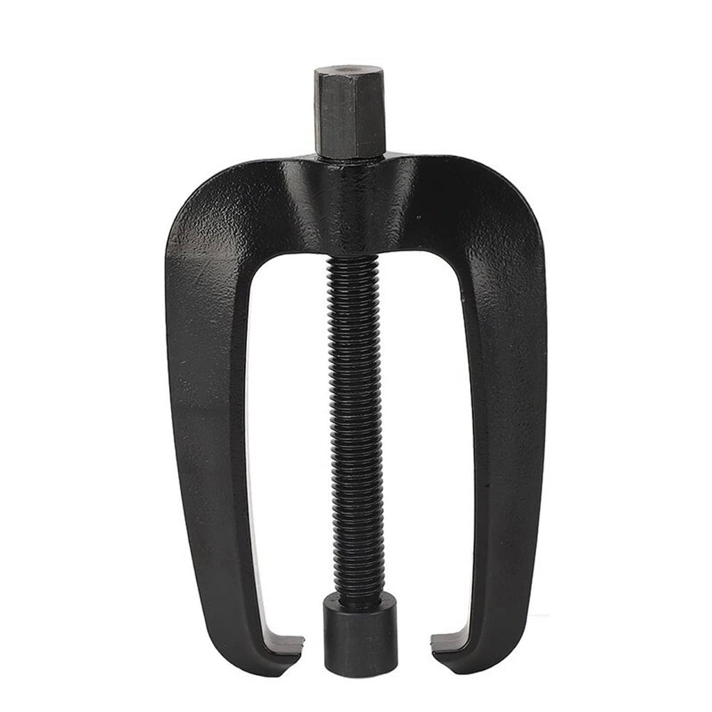 Black steering support bracket puller with U-shaped frame and central threaded post