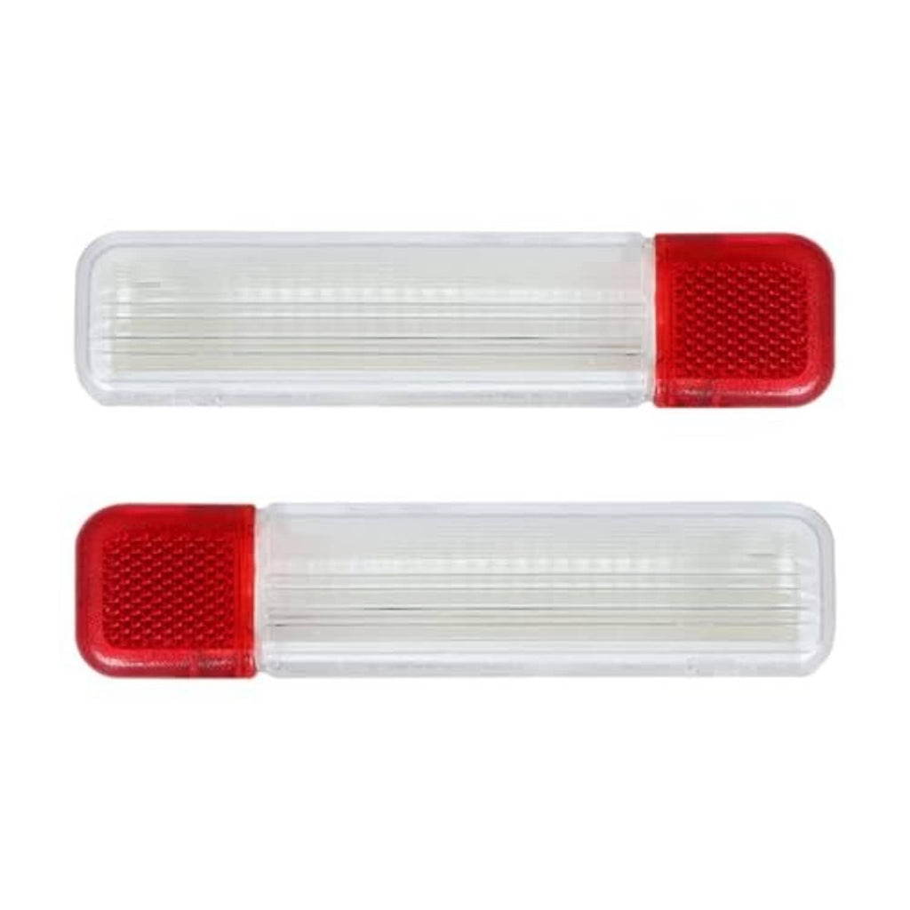 Two-piece door reflector light panels: clear housing with red textured end sections