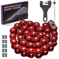 Red 420 drive chain with 32 links, metal roller chain with silver pins