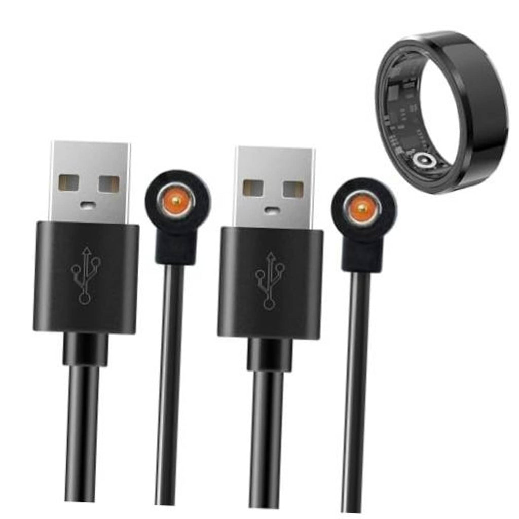 Two-pack magnetic smart ring charger cables with black USB plugs and magnetic pins