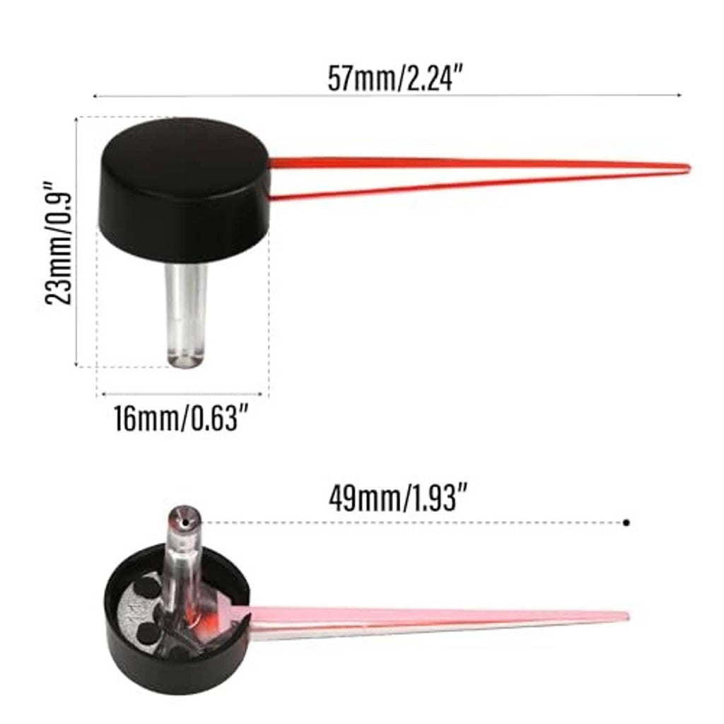 Universal speedometer needle dimensions: black cap, clear stem, red 49mm pointer (diagram).