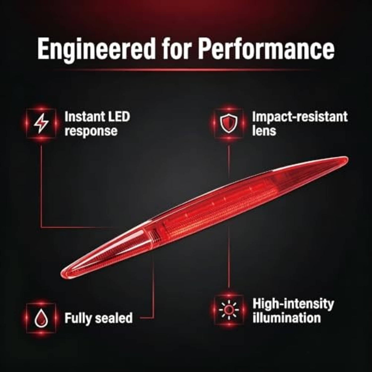 Red LED third brake light bar with high-intensity illumination and sealed design.