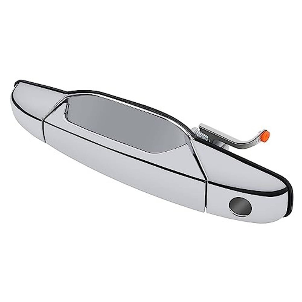 Chrome exterior door handle with keyhole light and mounting hole, front driver side