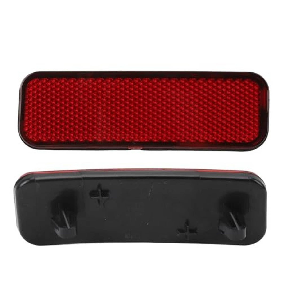 Rear bumper reflector set: red front lens and black rear housing with tabs