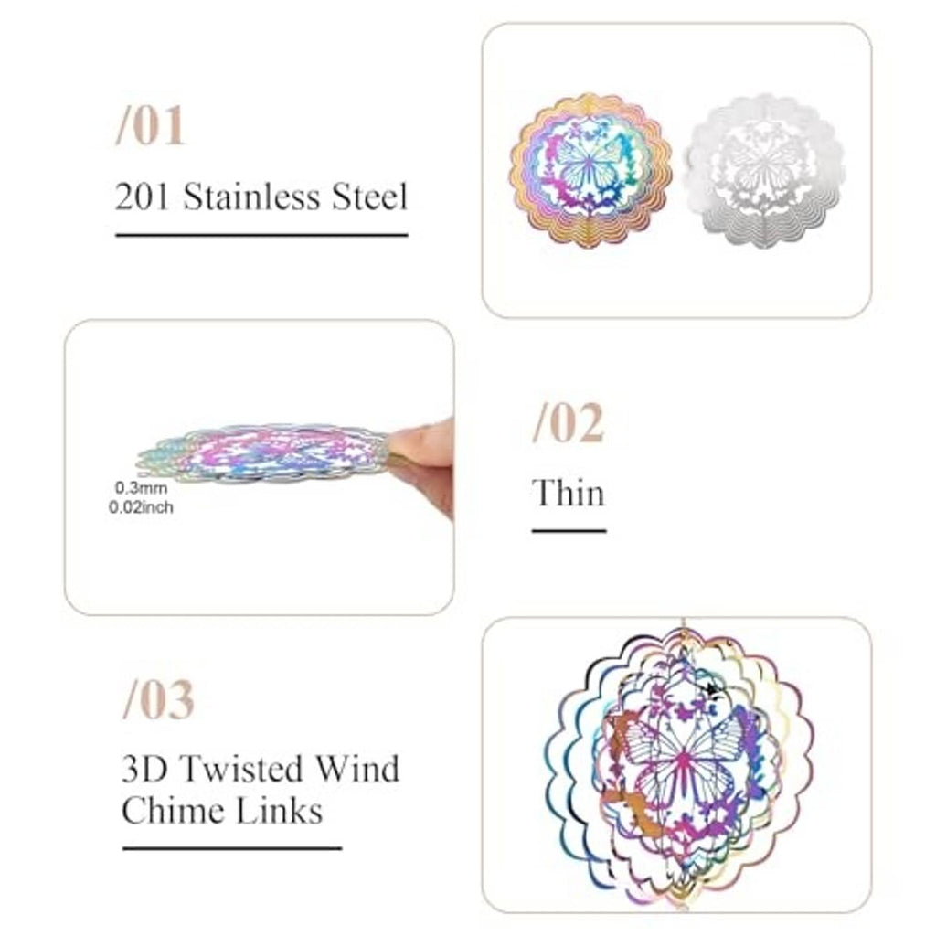 Butterfly wind spinner features: two stainless steel discs and thin reflective design