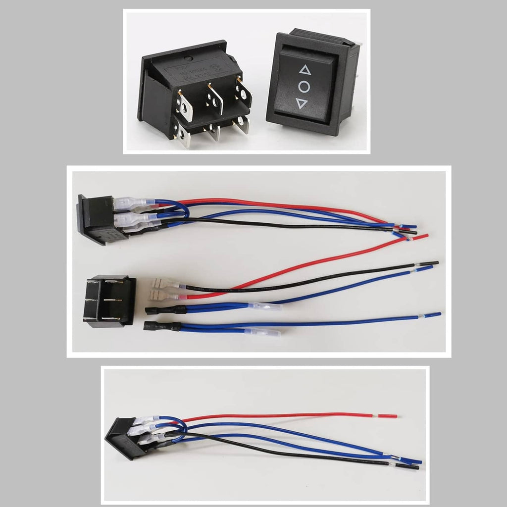 Black on-off-on rocker switch pair with 6-pin wired connector leads