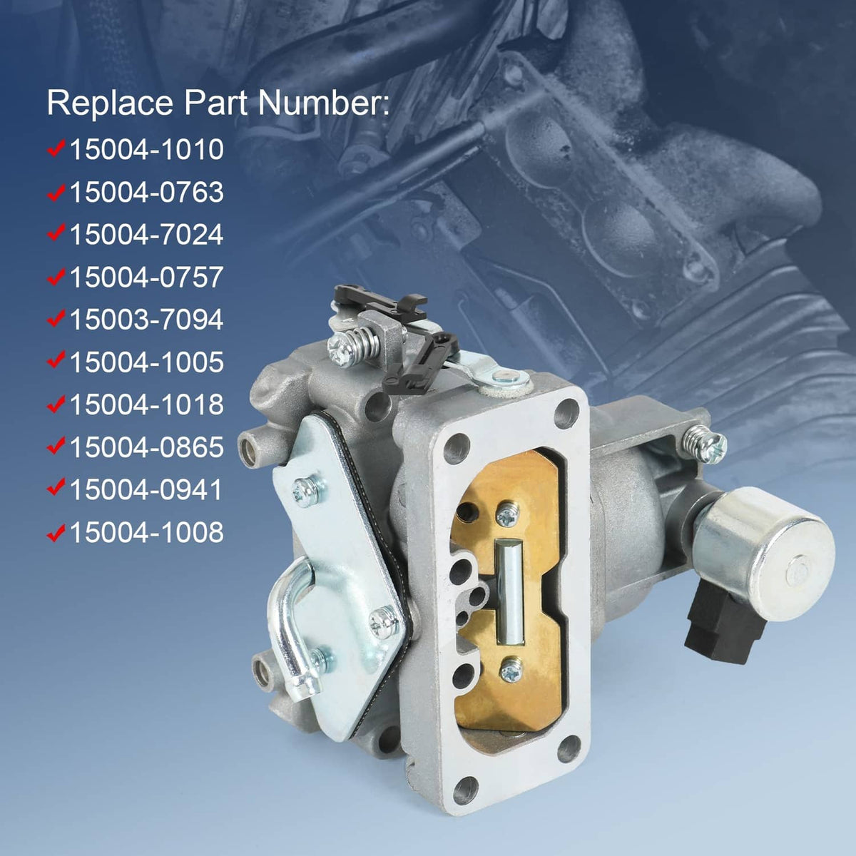 Angled carburetor with gold internal throttle plate and mounting bracket hardware