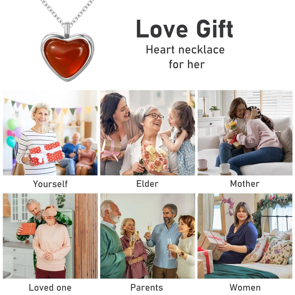 Red carnelian heart pendant necklace with silver chain, “Love Gift” style