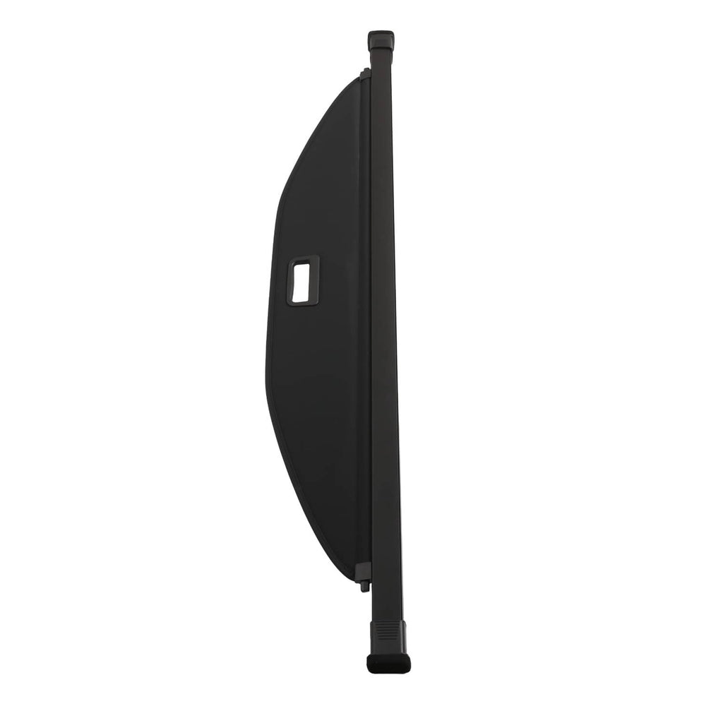 Retractable cargo cover luggage shade, vertical side view with mounting end caps