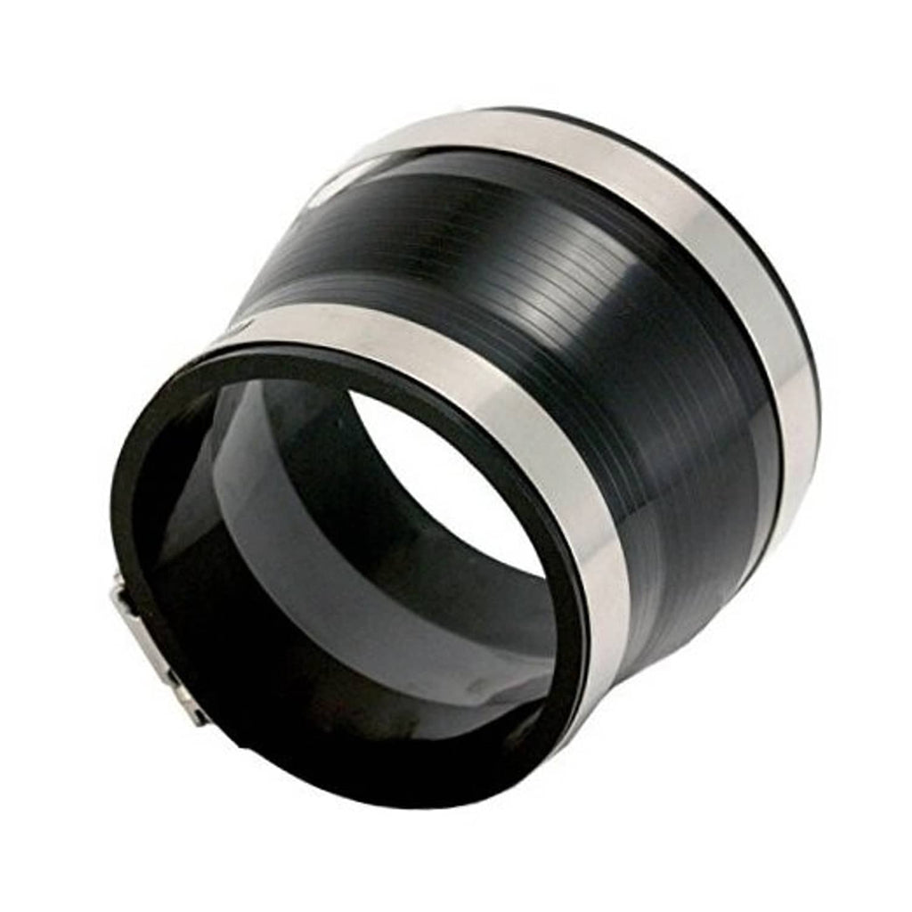 Black 3.5–3" duct coupler reducer with silver edge ring and open sleeve
