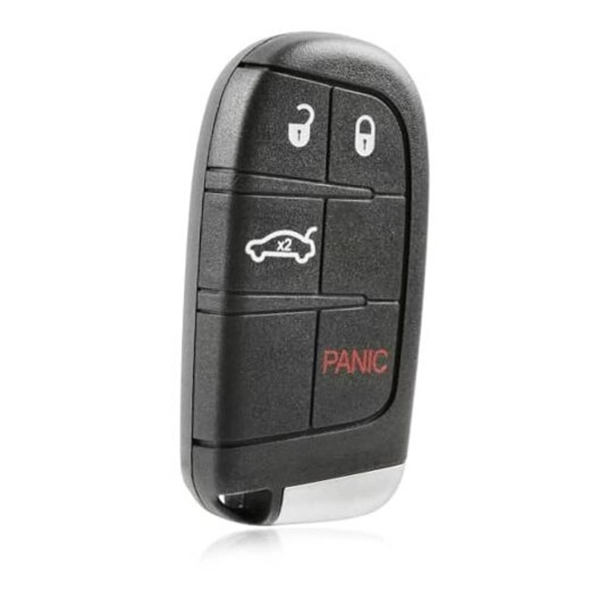 Black 4-button car key fob remote with panic button and lock/unlock icons