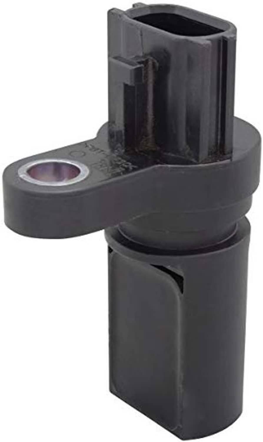 Engine crankshaft position sensor with black base, side profile view, and round hole