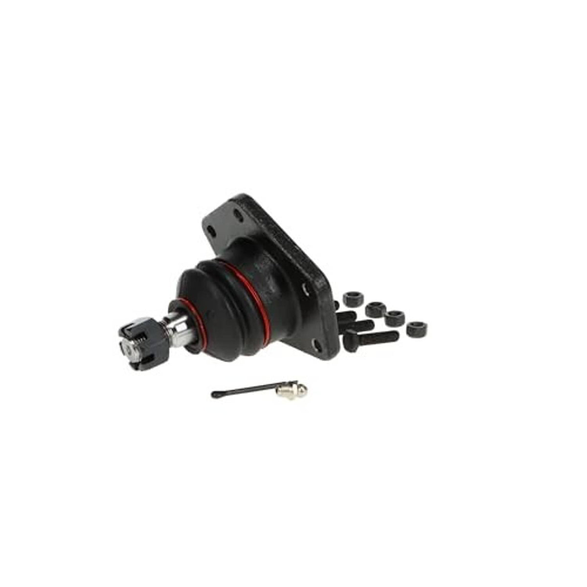 Front upper suspension ball joint with rubber boot, mounting flange, and assorted fasteners