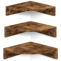Brown corner wall shelf set of three, L-shaped floating shelves with mounting holes