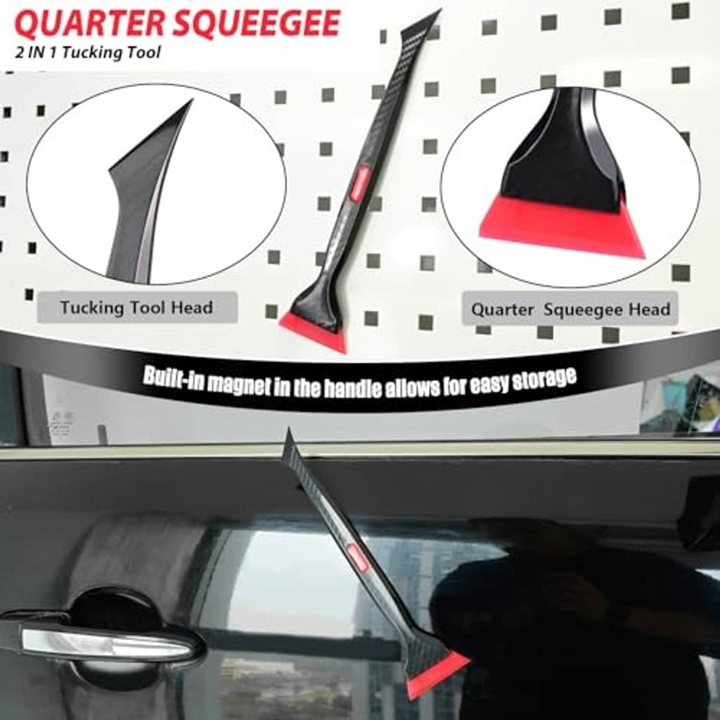 Quarter squeegee and tuck tool heads with built-in magnetic handle