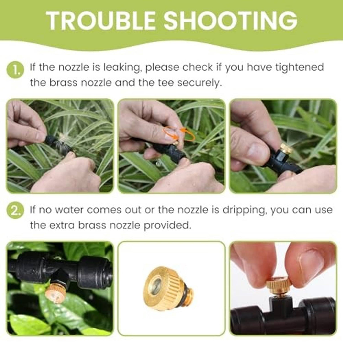 Brass misting nozzle and black connectors for cooling line