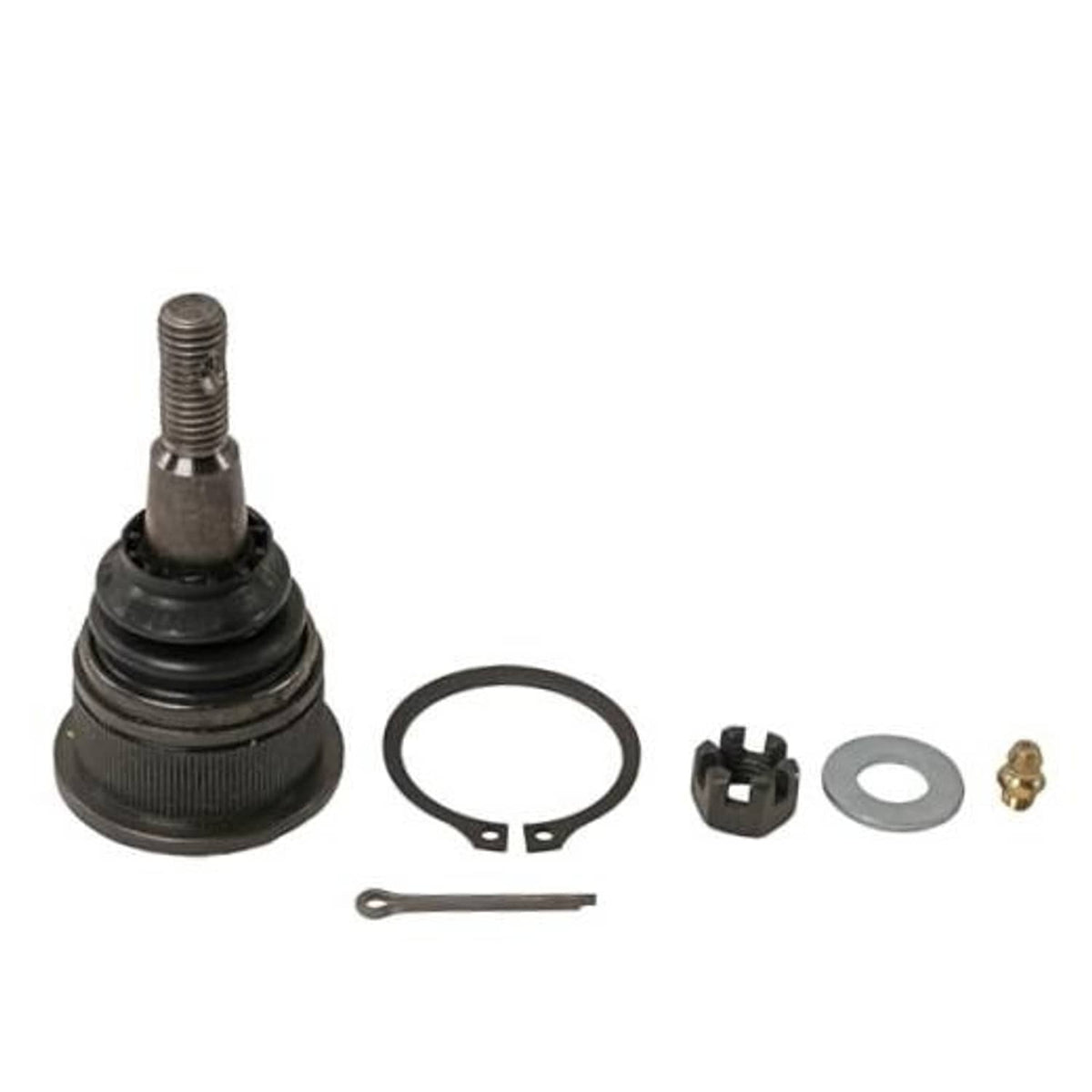 Upper ball joint assembly with threaded stud, rubber boot, and included snap ring kit