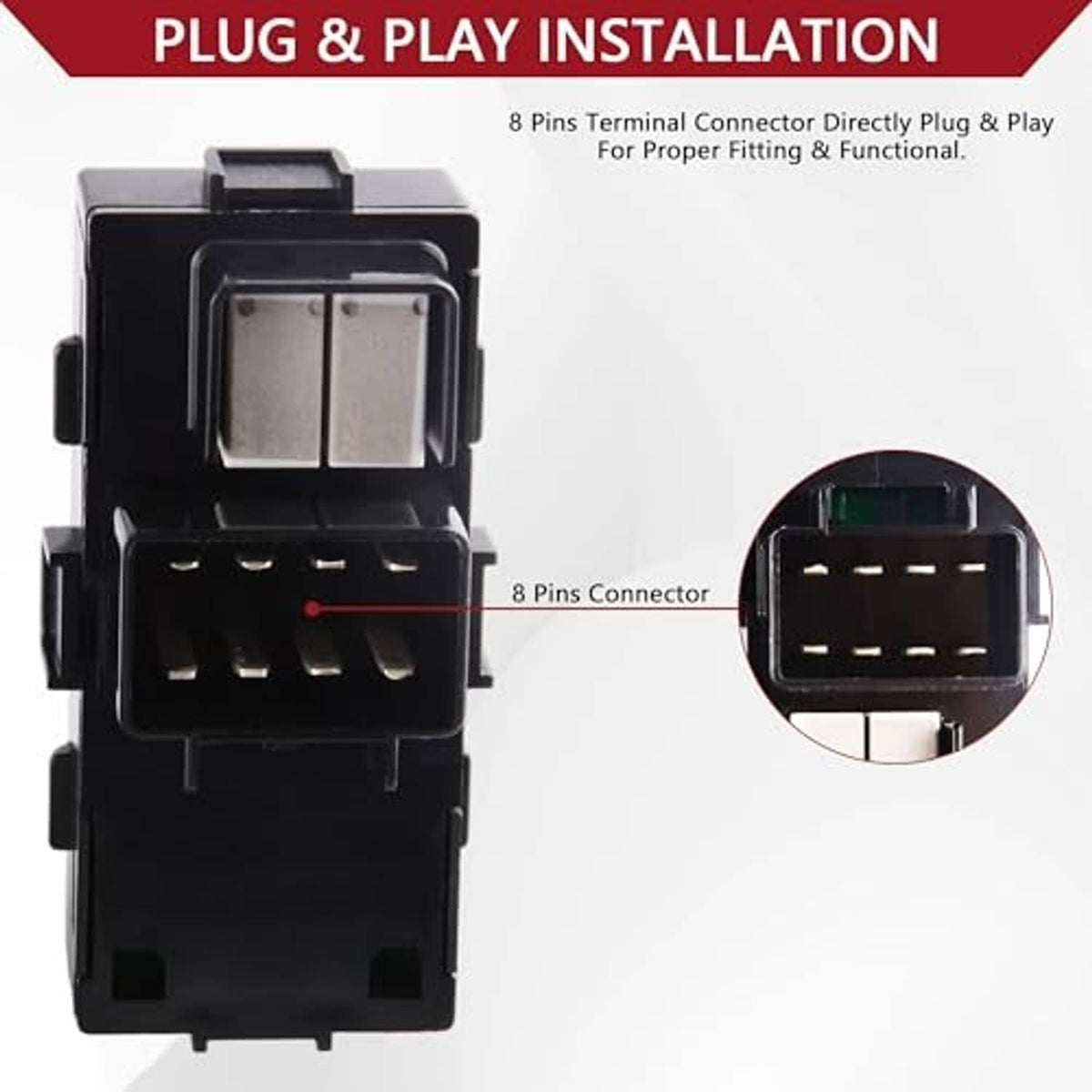 Black power window control module with 8-pin connector and plug ports