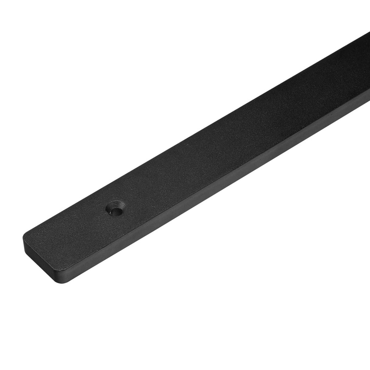 Black L-shaped floating shelf bracket arm with predrilled mounting hole