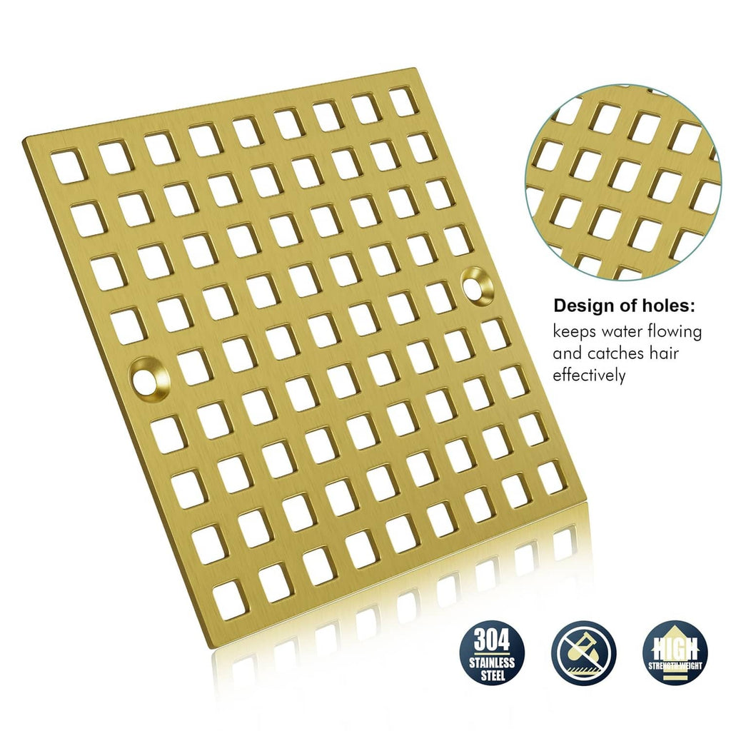 Brushed gold square drain cover with two mounting holes