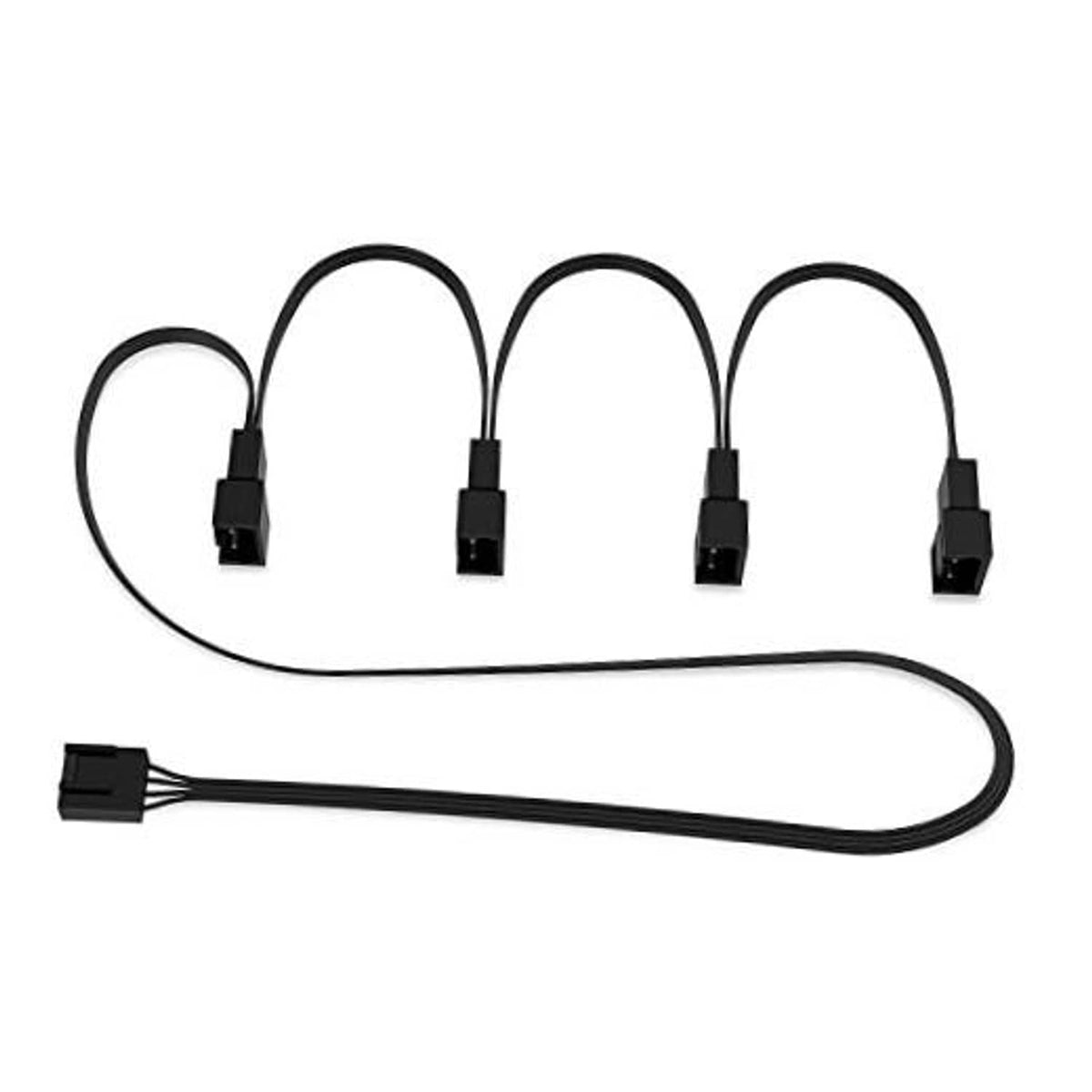 4-pin PWM fan splitter extension cable with four black connectors and long lead