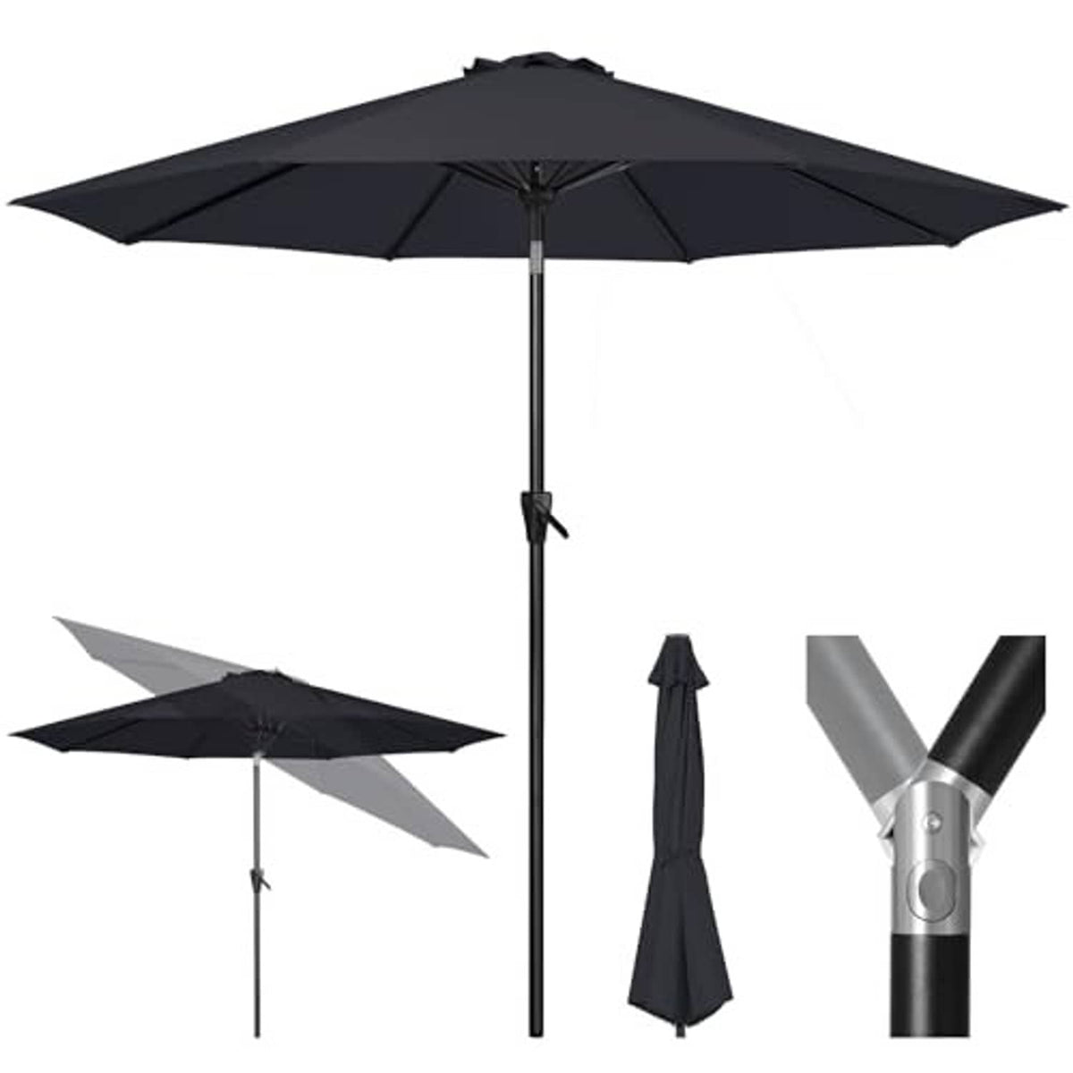 Open 7.5 ft outdoor table umbrella with space grey canopy, push-tilt pole and cover