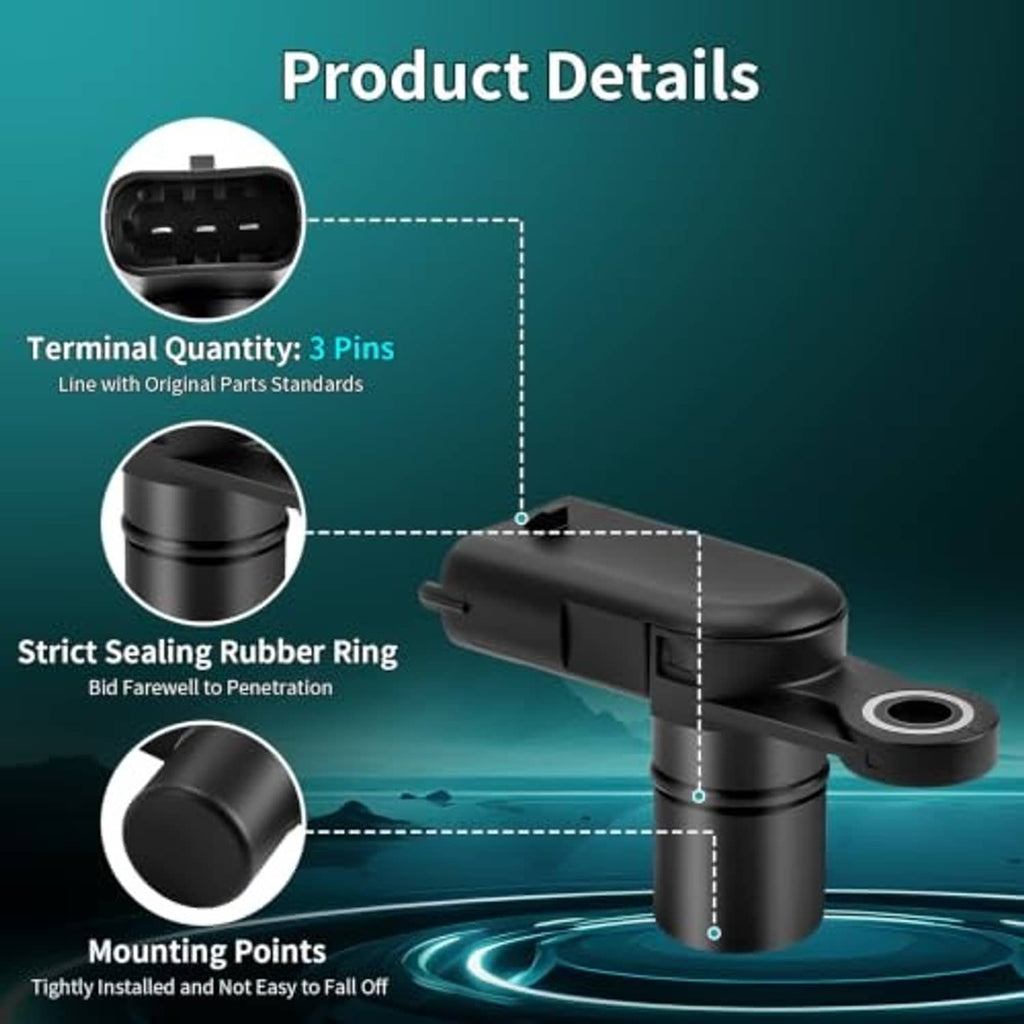 Product details diagram for camshaft position sensors with terminal quantity and sealing ring
