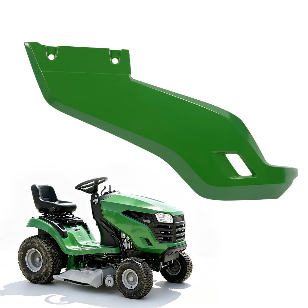 Green right hood side panel with mounting tabs and rectangular cutout