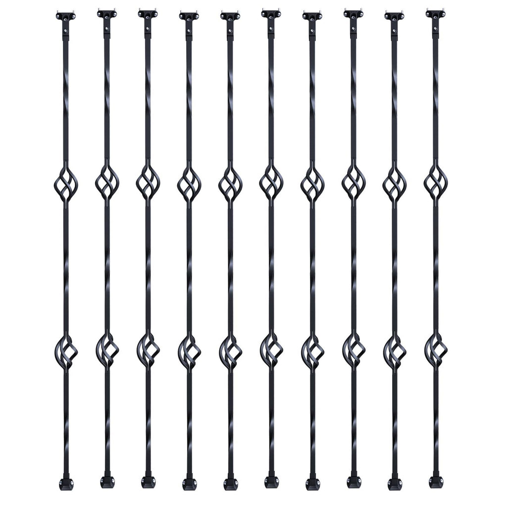Matte black steel deck balusters with double-basket links, close-up straight set