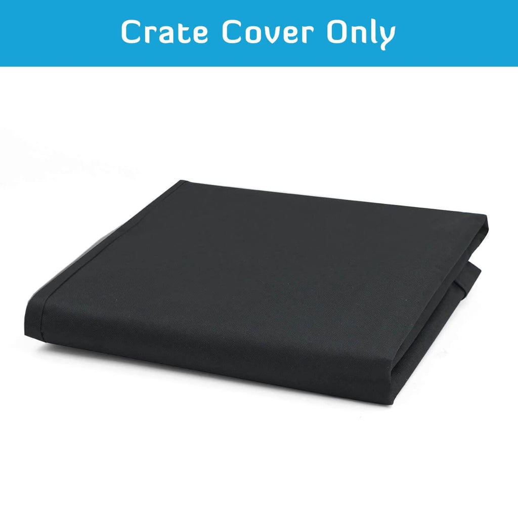 Folded black crate cover pad with corner straps and cover flaps