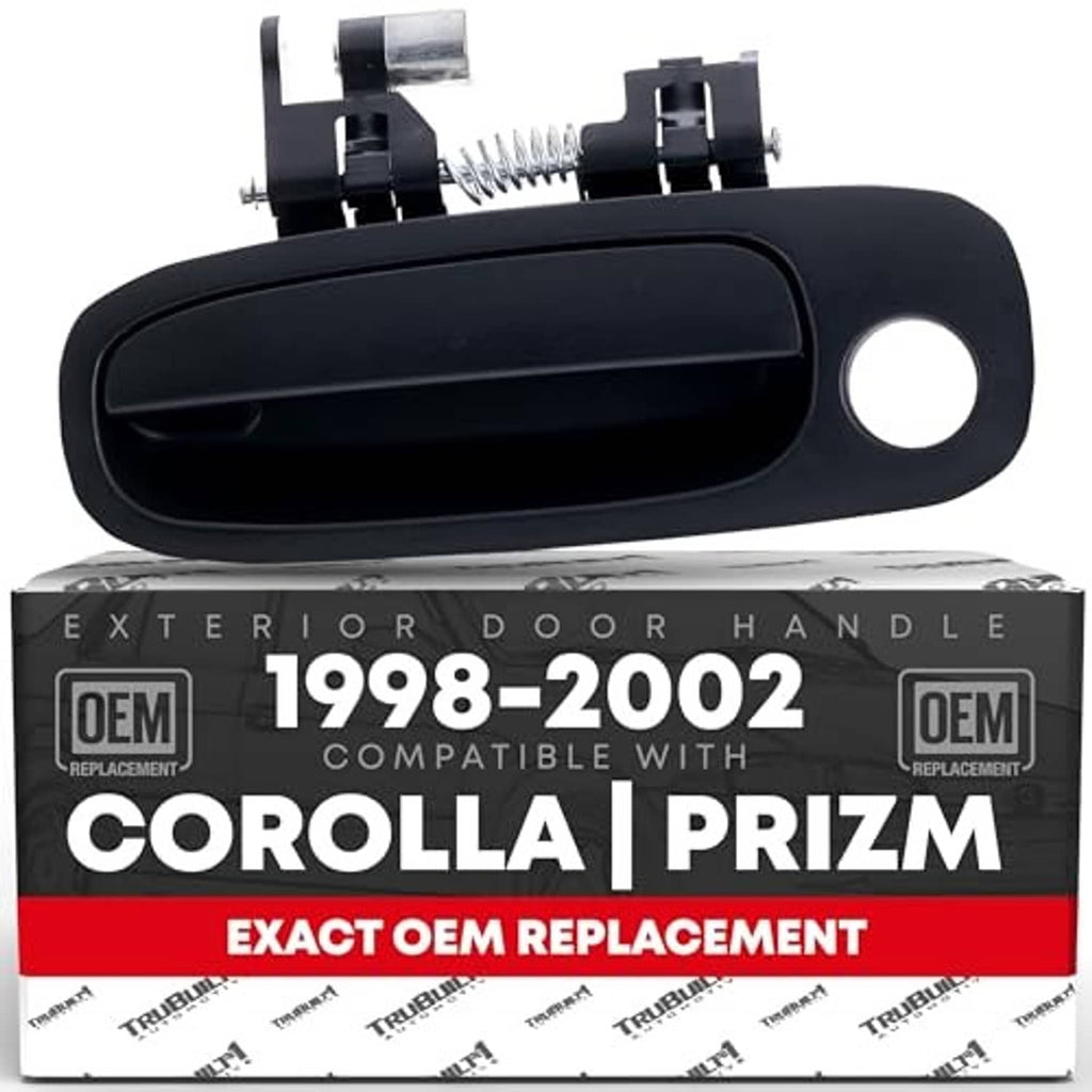 Black exterior front driver door handle replacement with bracket and spring