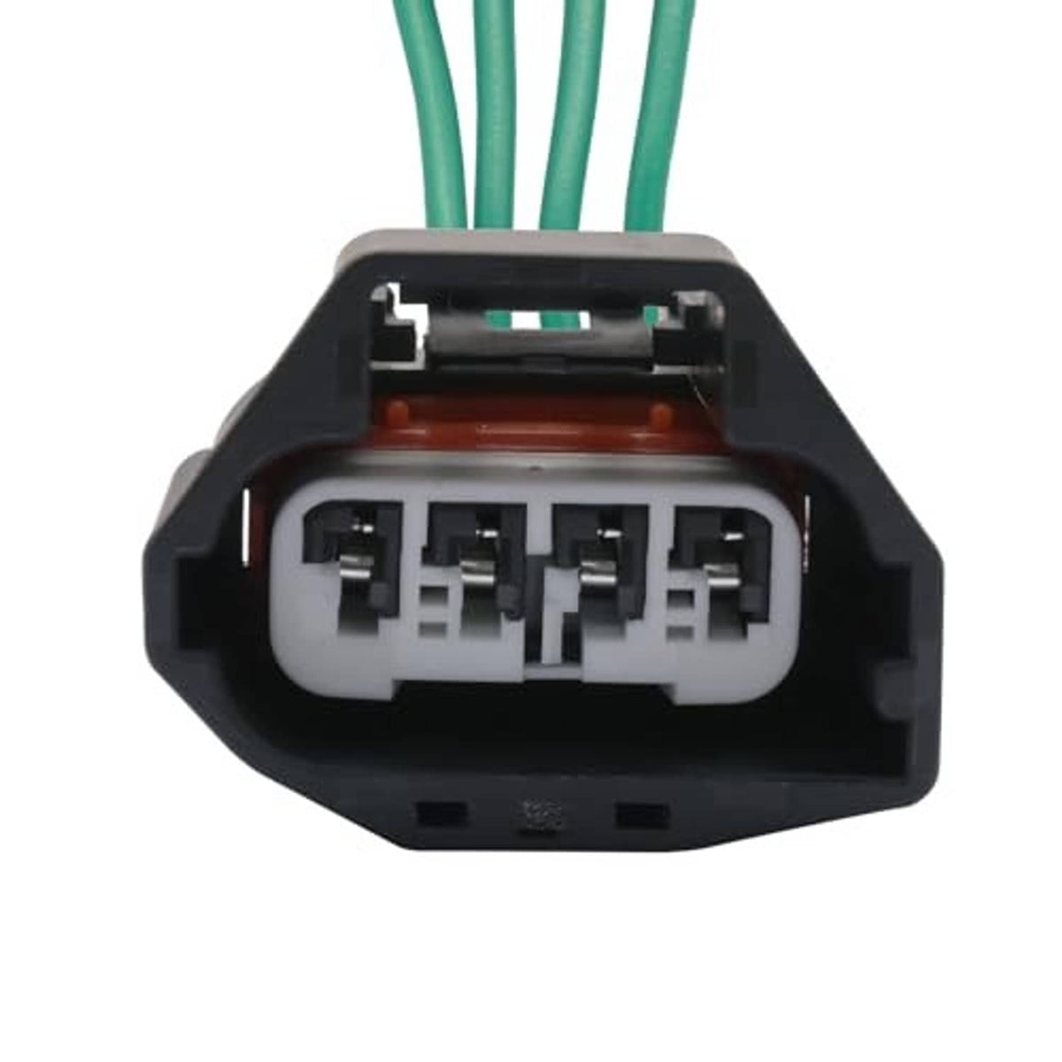 Electronic throttle body actuator connector pigtail, front view with green wires