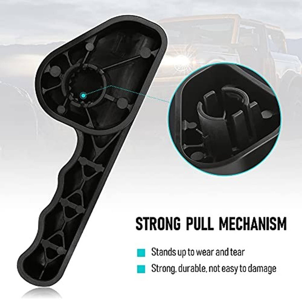 Black seat adjuster handle with open mounting cavity and molded interior ribs