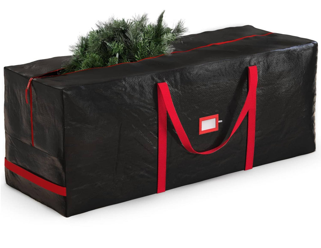 Large Christmas tree storage bag, black with red handles and trim