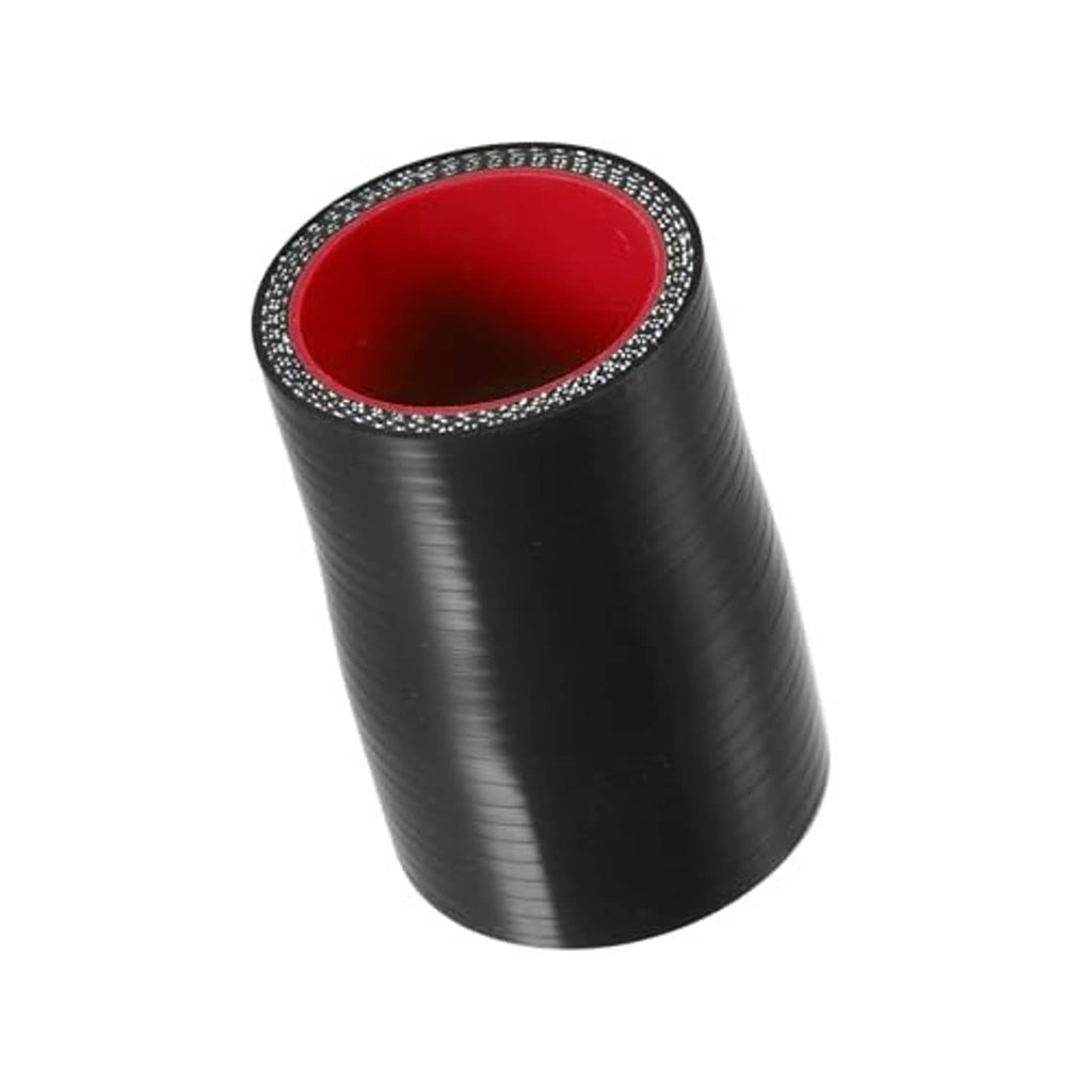 Straight silicone hose coupler, black sleeve with red interior and speckled edge ring