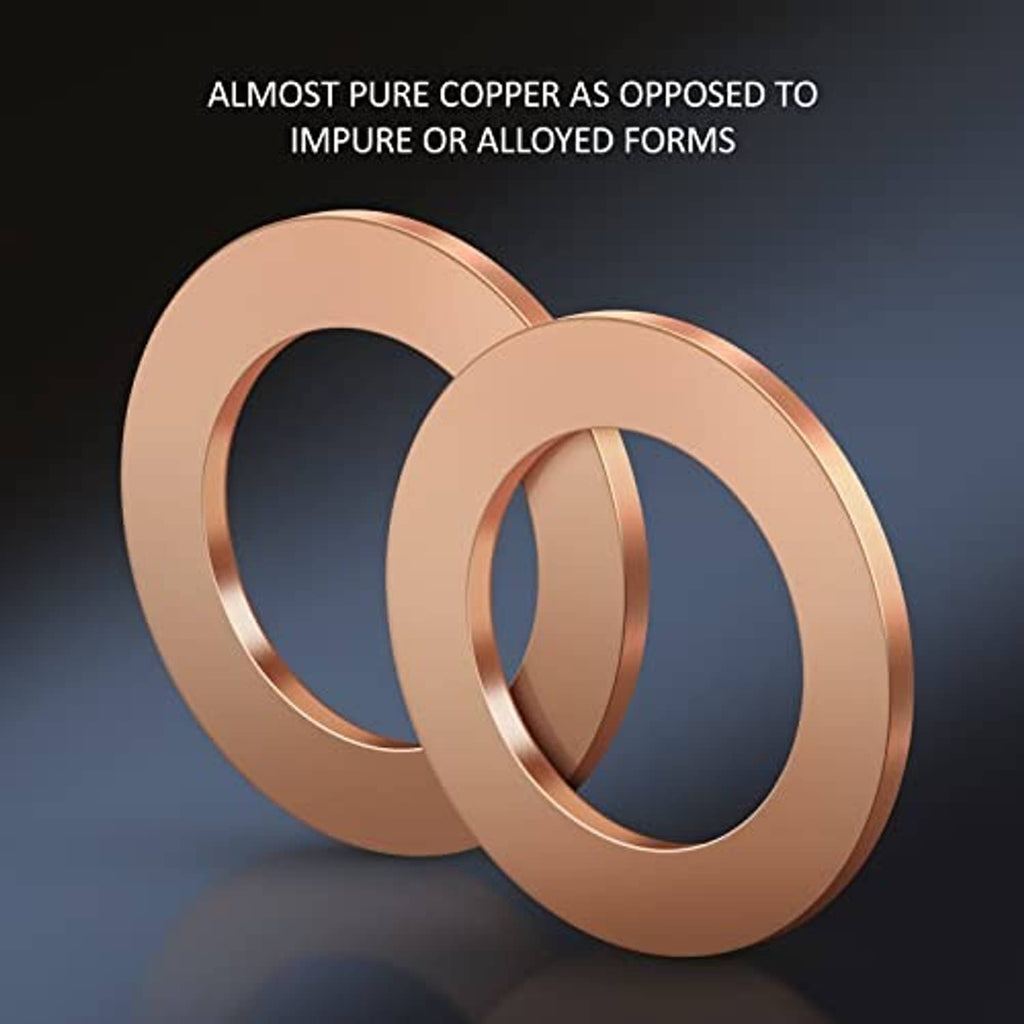 Red copper crush washers, two overlapping rings with center holes