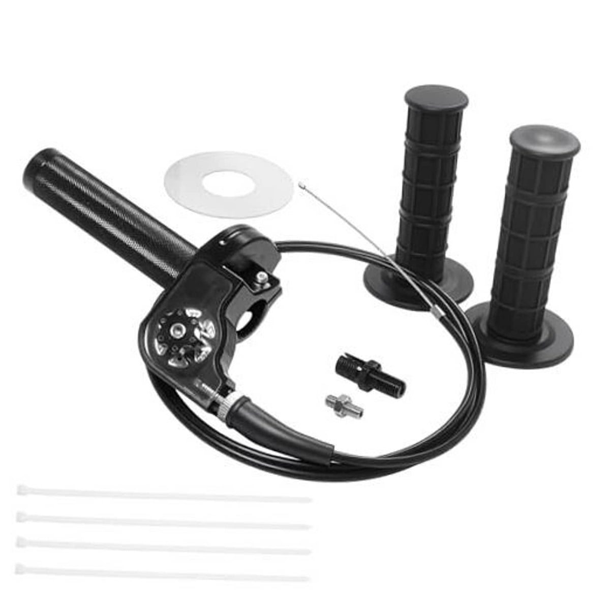 Motorcycle quick-twist throttle handle set with black textured grips and cable