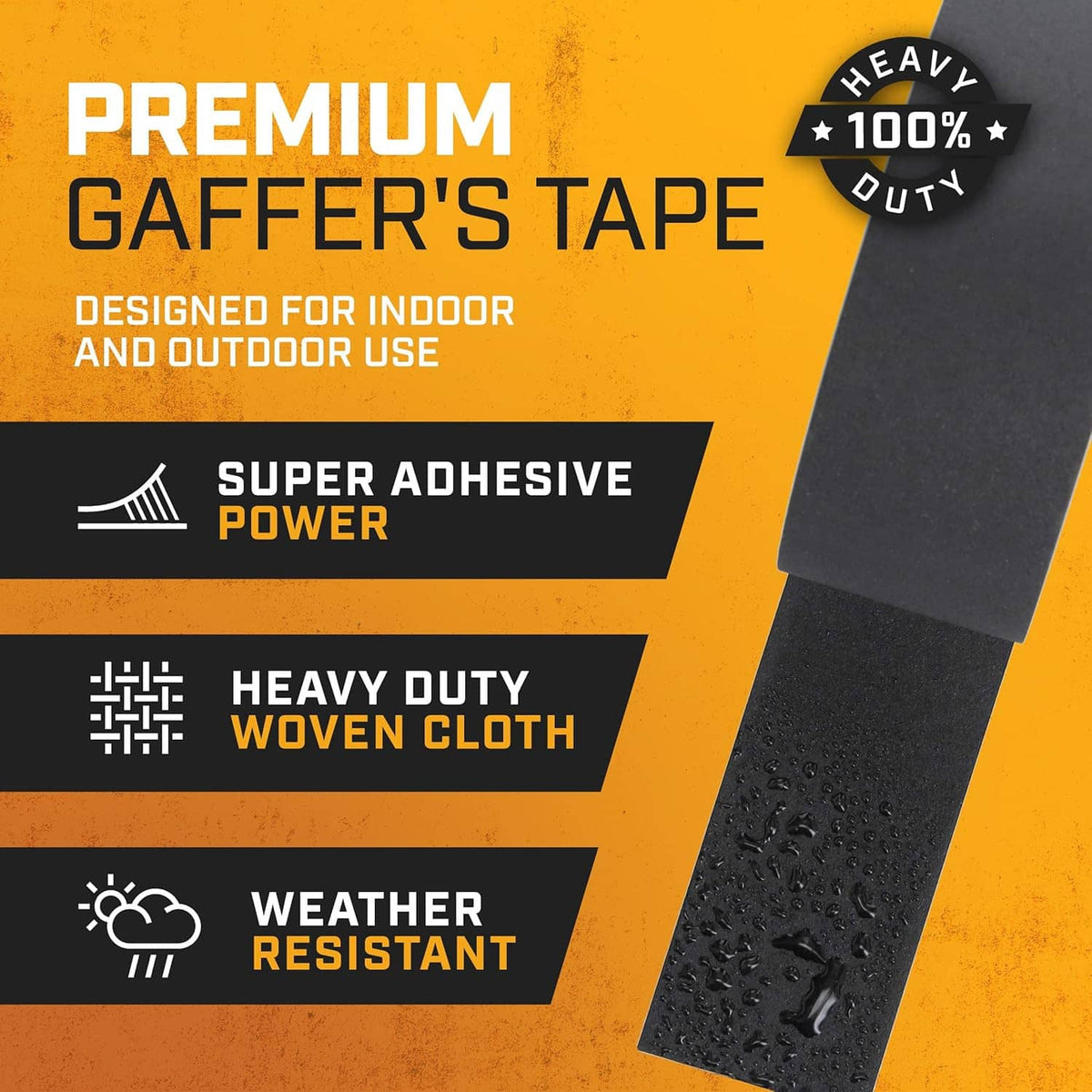 Black gaffer tape roll with gray backing, matte cloth surface