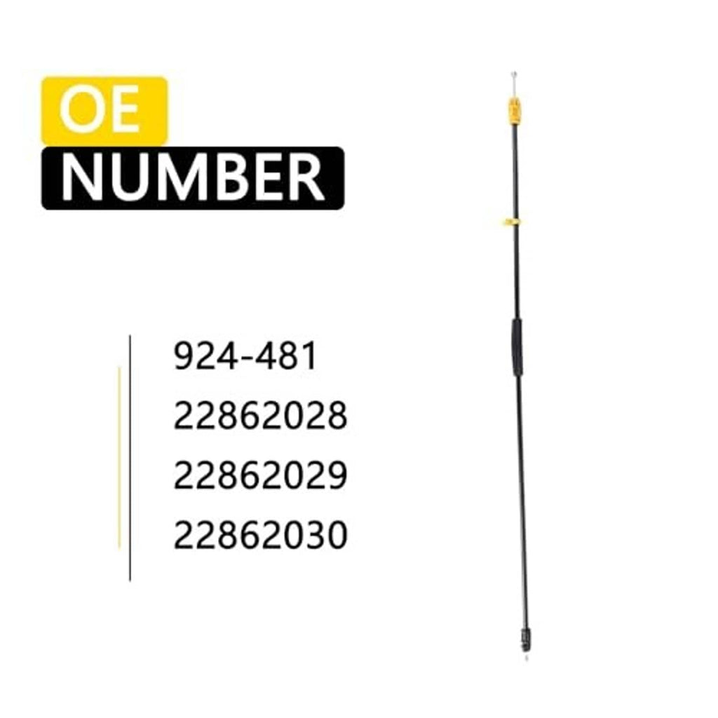 Black door latch cable with yellow connector terminals, vertical length view