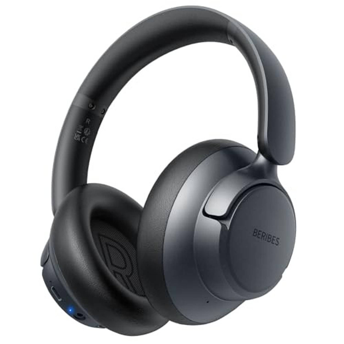 Hybrid active noise cancelling headphones, over-ear design in transparent black
