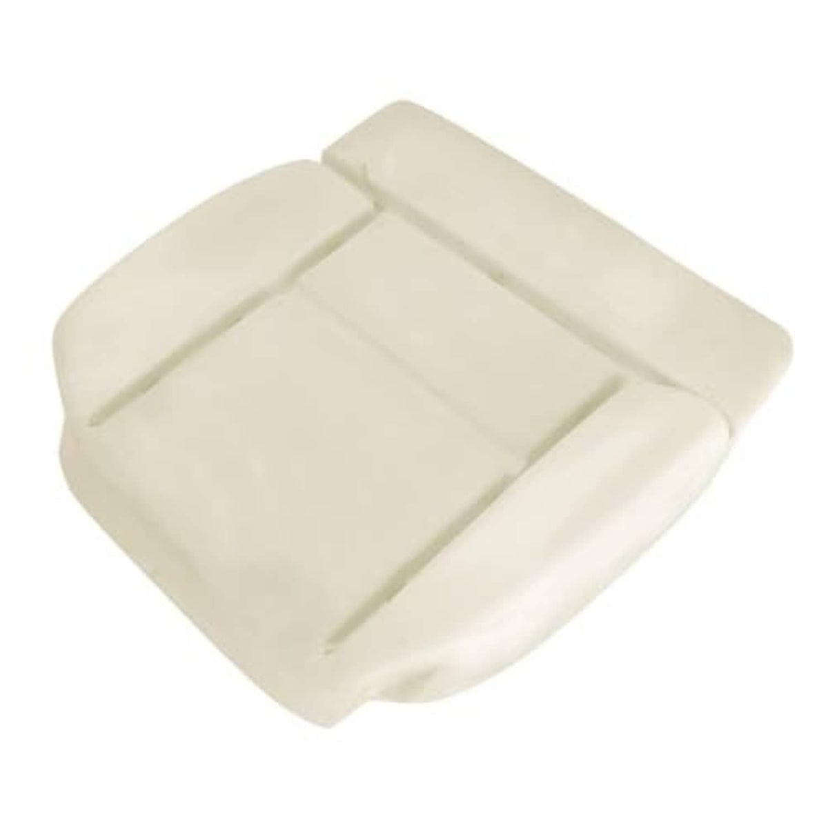 Cream front seat foam cushion pad with top panel grooves and raised edges