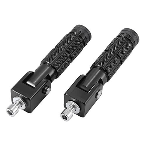 Pair of black motorcycle folding rearset pegs with textured foot grips