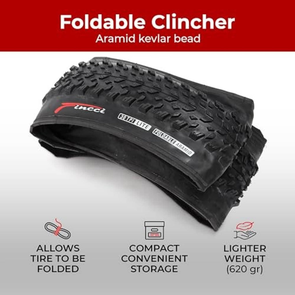Foldable mountain bike tire with aramid Kevlar bead and compact folded design