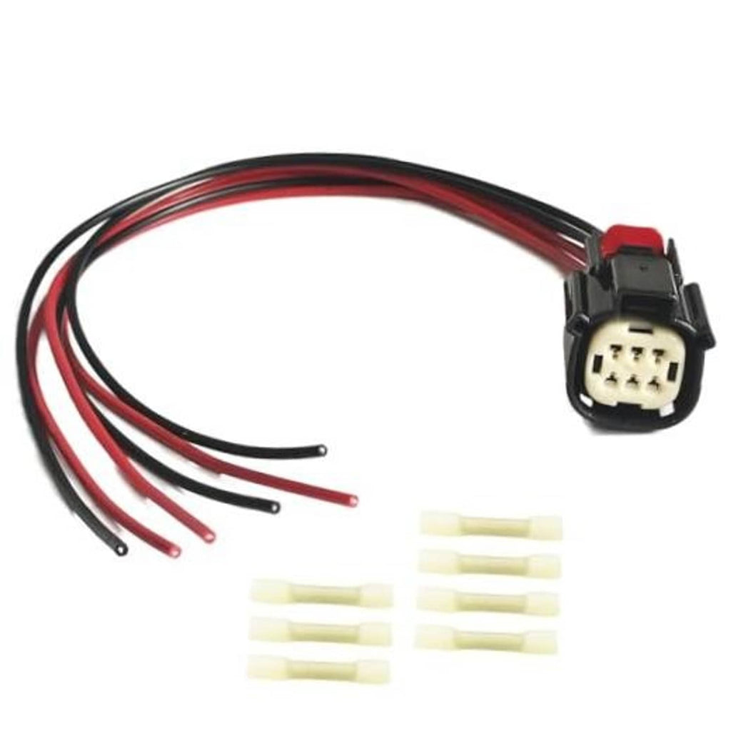 6-pin LED projector headlight wiring harness connector with red/black pigtail wires