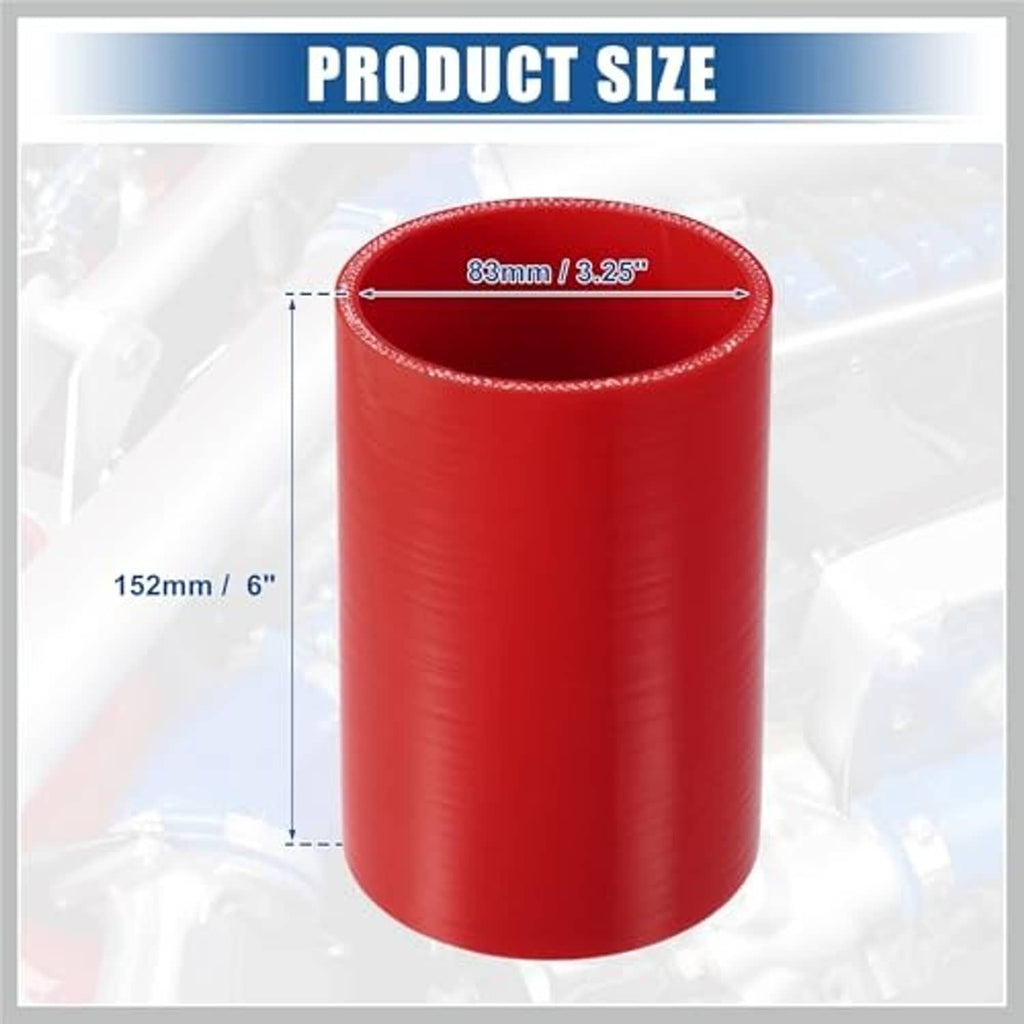 Red straight silicone hose coupler, tall cylindrical tube with open circular ends
